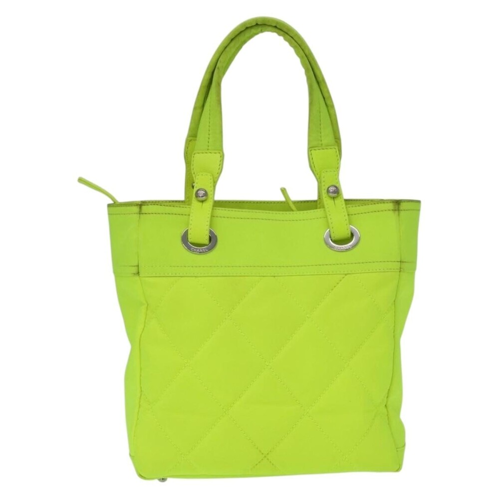 Chanel Canvas Paris Biarritz Tote PM Bag Green Neon